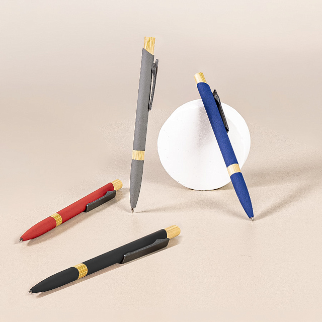 Ручка шариковая FRESCO  серый/темно-серый, металл, пластик, ,бамбук, софт-покрытие, серый, темно-серый-5