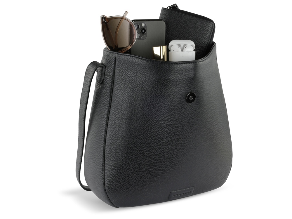 Сумка женская BUGATTI Elsa, чёрная, воловья кожа/полиэстер, 29х8х27 см-9