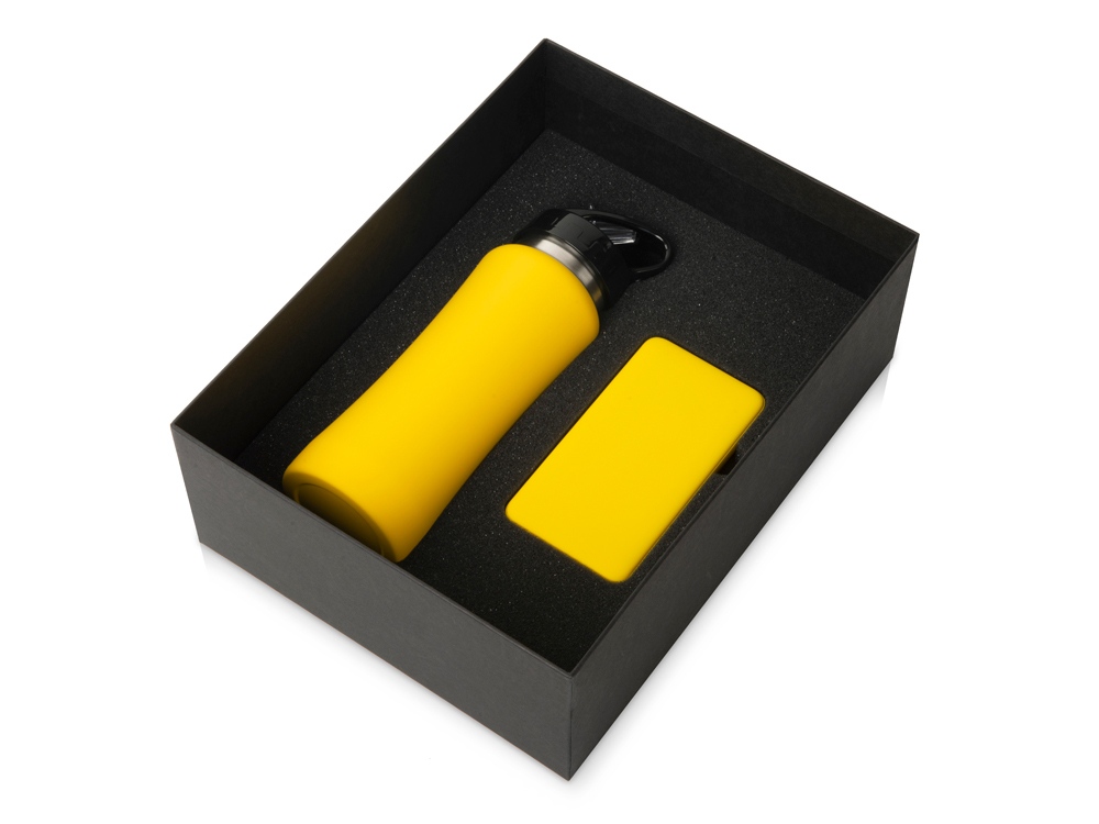 Подарочный набор с бутылкой для воды и повербанком С2, 10000 mAh, желтый-0