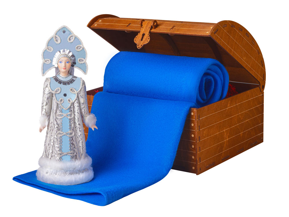 Подарочный набор: кукла фарфоровая, плед флисовый, голубой/синий-0