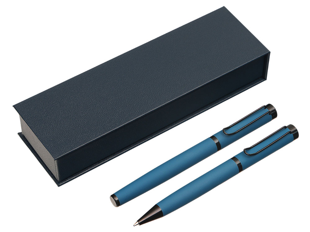 Подарочный набор из 2-х ручек Black Lama soft-touch, темно-синий-0