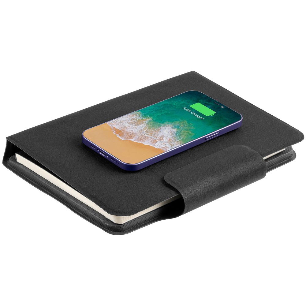 Органайзер с блокнотом и аккумулятором Oiro, черный-2