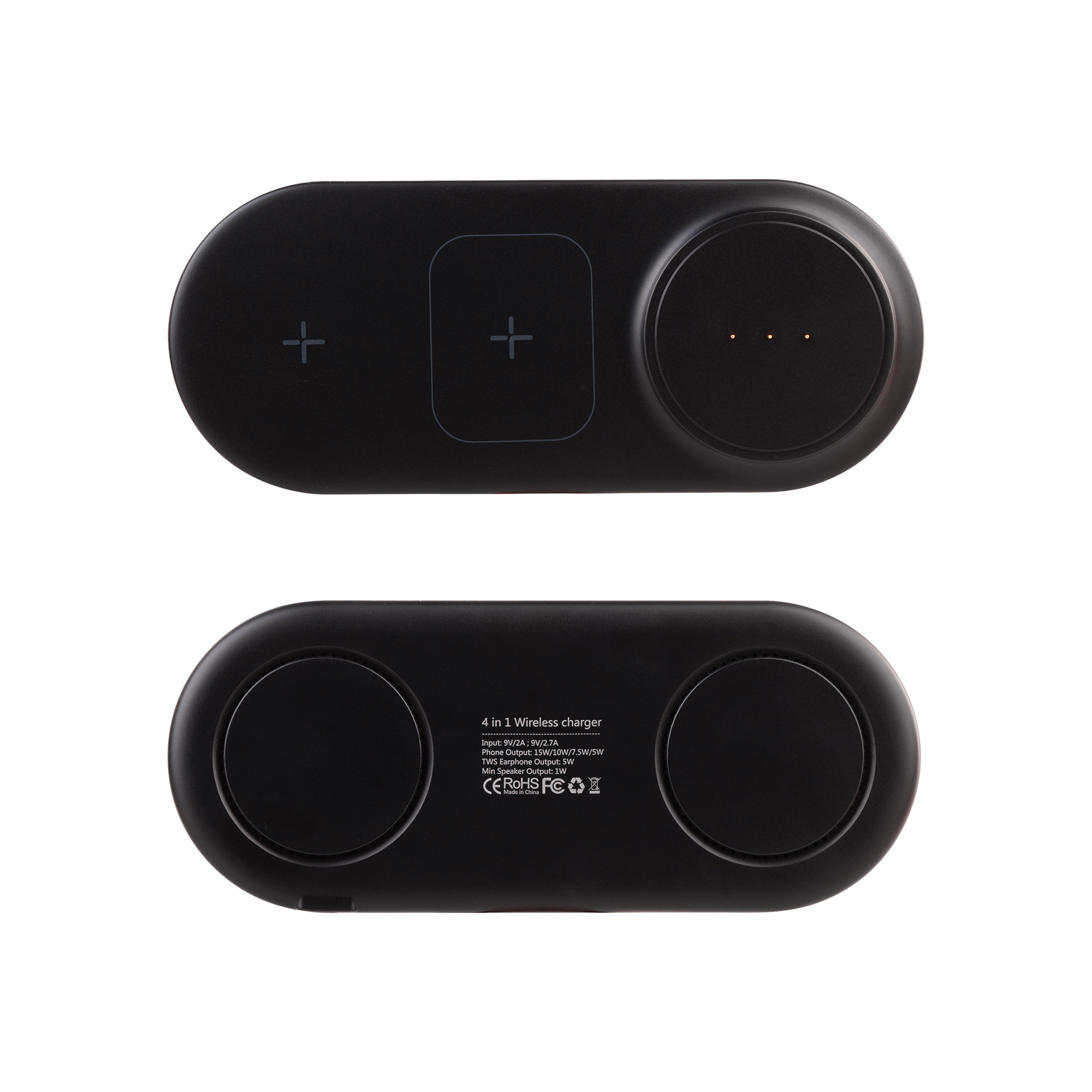 Настольная беспроводная (15W) зарядная станция "Blacksmith" с bluetooth колонкой с подсветкой логотипа-5