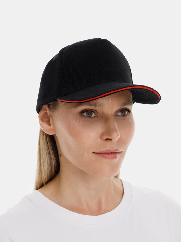 Бейсболка Classic 2.0, черная с красным кантом-4