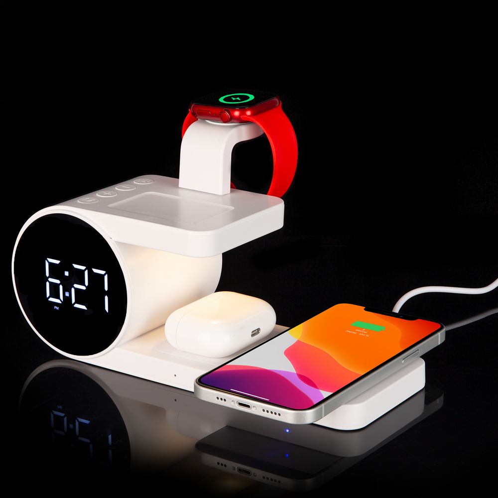 Станция беспроводной зарядки с часами fullStack, белая-5