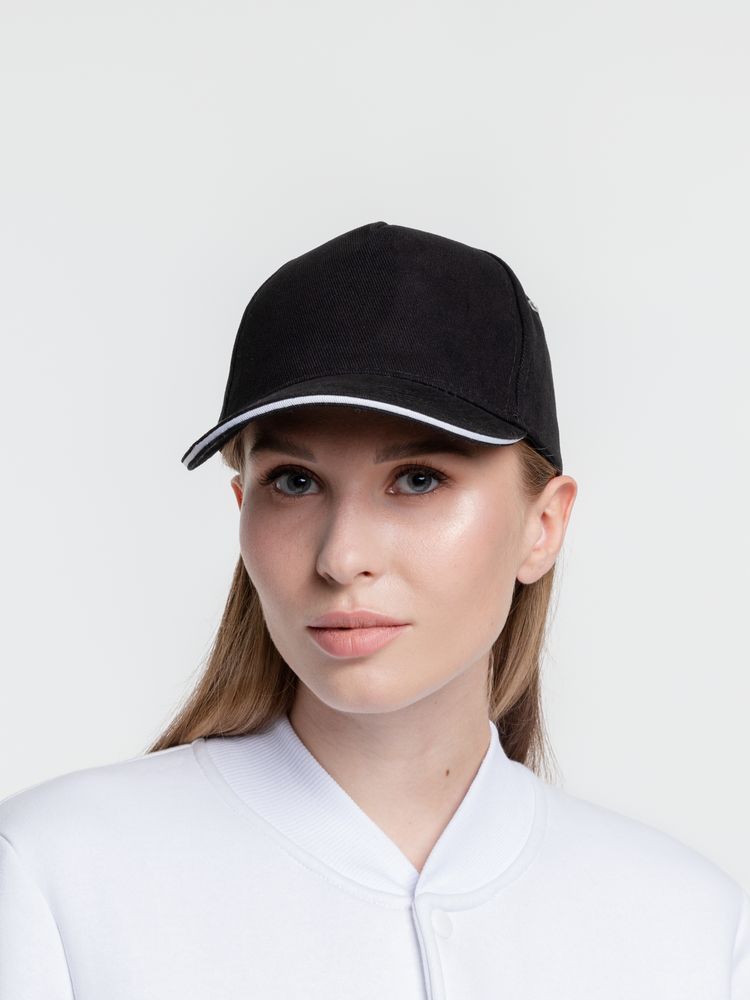 Бейсболка Classic, черная с белым кантом-6