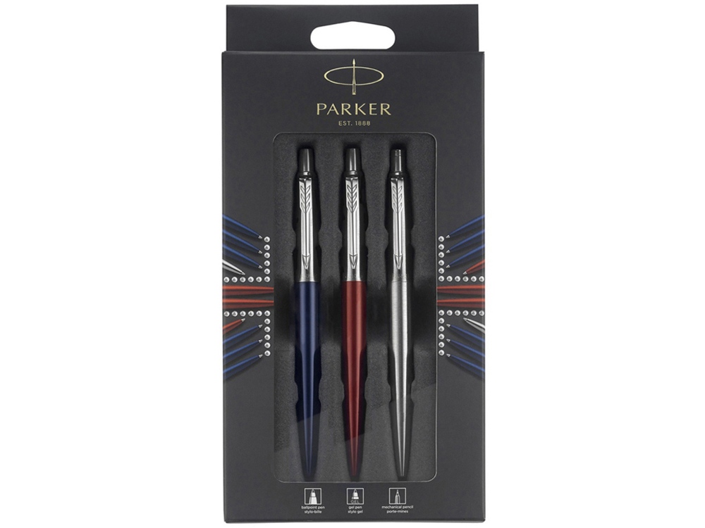 Набор Parker Jotter London Trio: гелевая ручка Red CT + шариковая ручка Blue CT + карандаш Stainless Steel CT-0