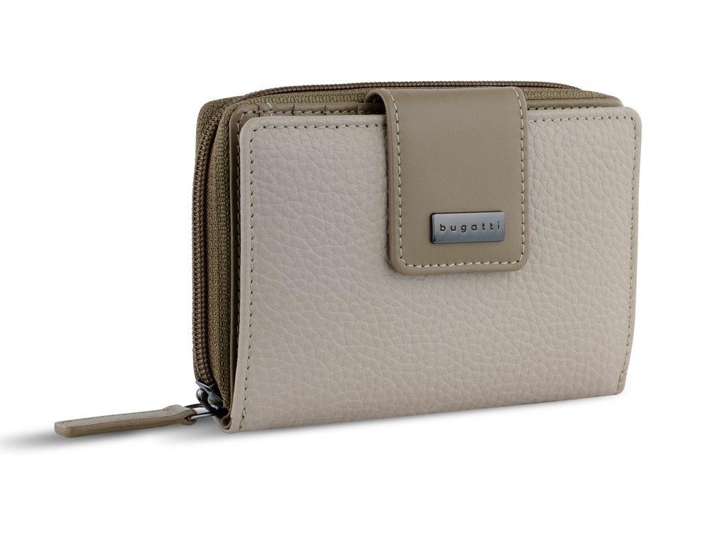 Кошелёк женский BUGATTI Sina, бежевый, воловья кожа/полиэстер, 13,7х3х9,5 см-0