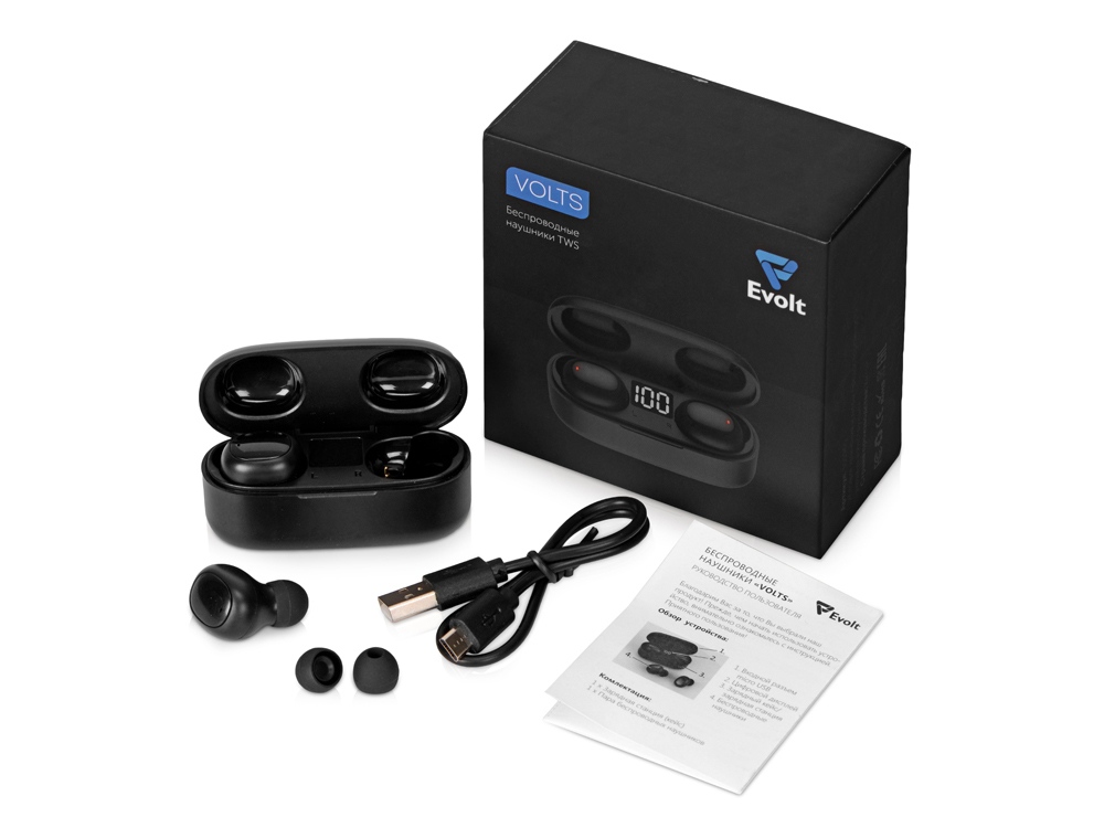 Беспроводные наушники TWS в кейсе Volts. Evolt, черный, пластик-5