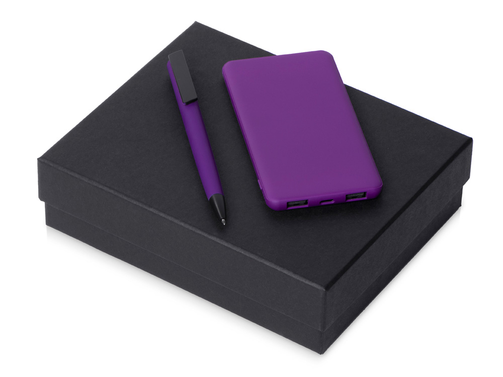 Подарочный набор c пластиковой ручкой, повербанком С1, 5000 mAh, фиолетовый-0