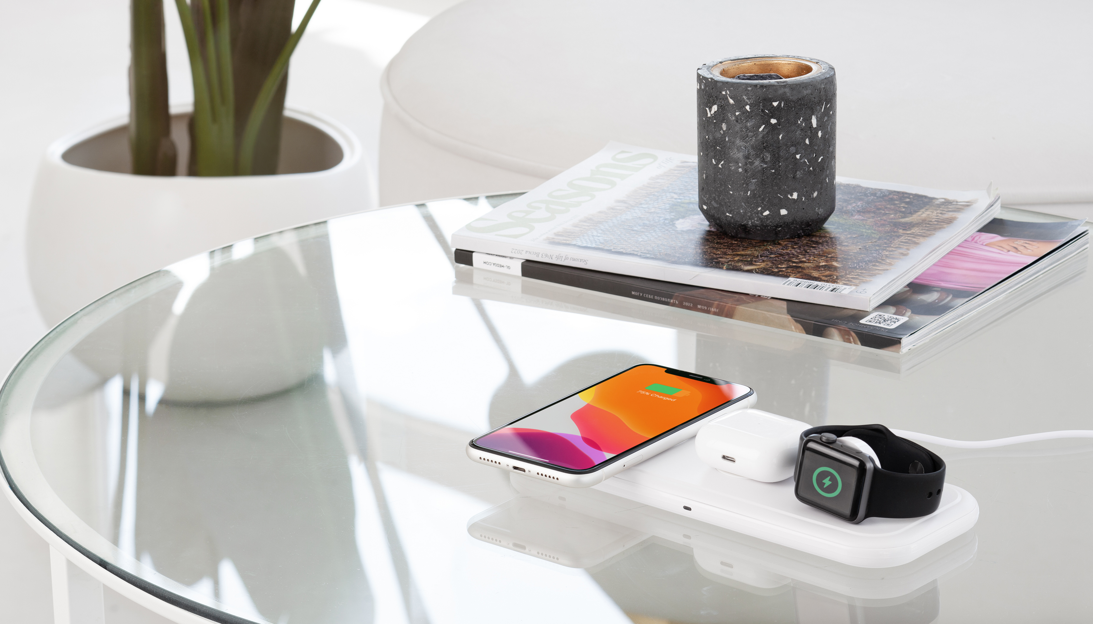 Настольная беспроводная (15W) зарядная станция "Snow Board" для смартфона, часов и наушников-5