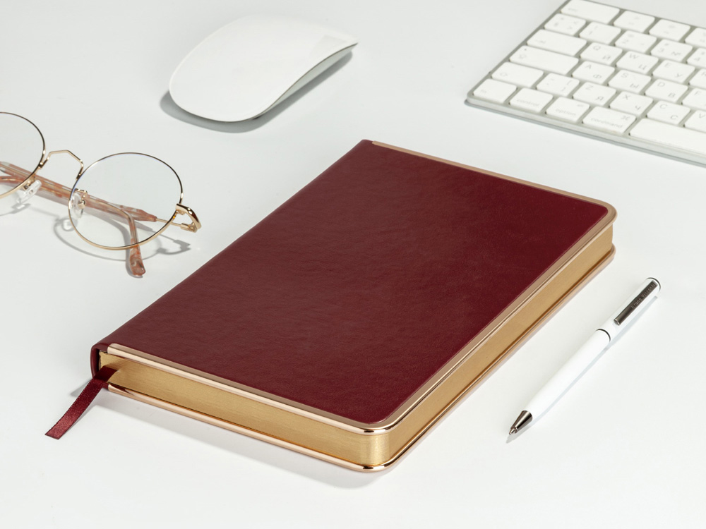 Ежедневник А5 недатированный Chelsea, бордовый (золотистый кант и срез)-6