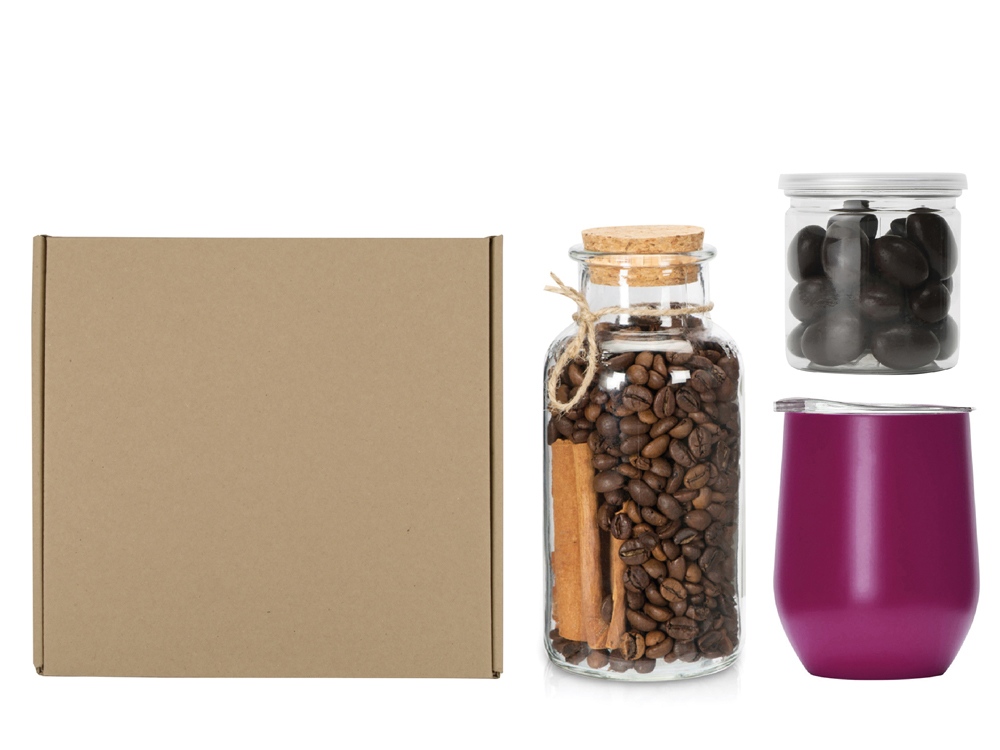 Подарочный набор с термокружкой, кофе и миндалем в шоколаде, винный-0