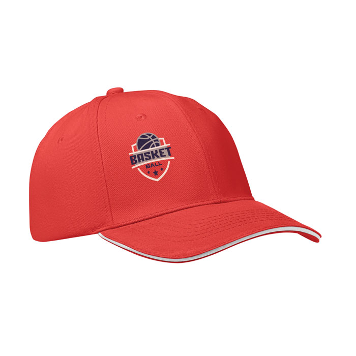 6 panel baseball cap, красно-белый-3