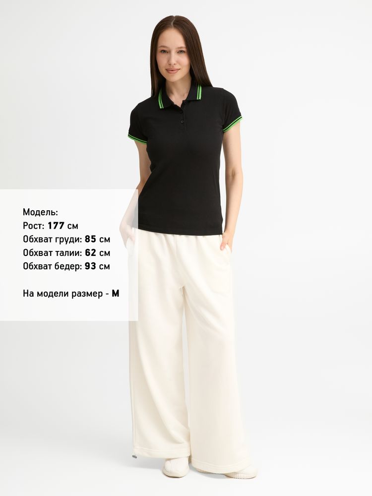 Рубашка поло женская Pasadena Women 200 с контрастной отделкой, черная с зеленым-5