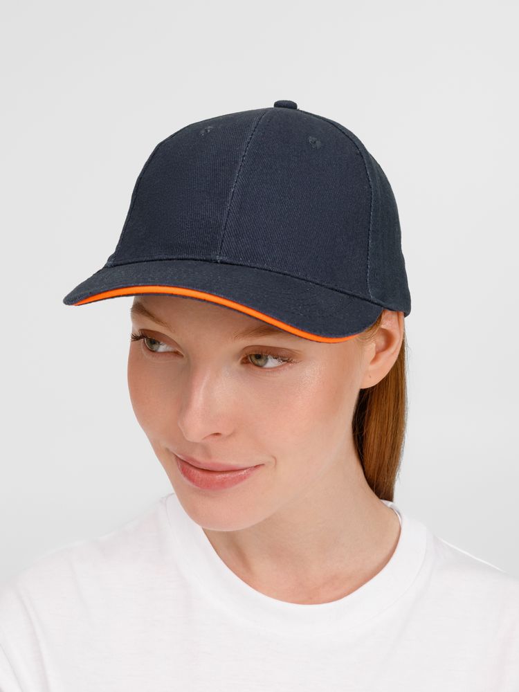 Бейсболка Buffalo, темно-синяя с неоново-оранжевым-4