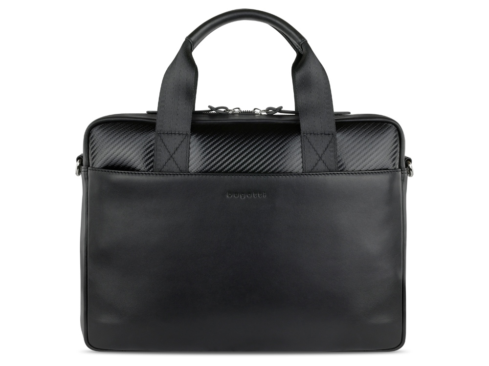 Портфель мужской BUGATTI Comet, чёрный, воловья кожа/полиэстер, 37х6х27 см-1