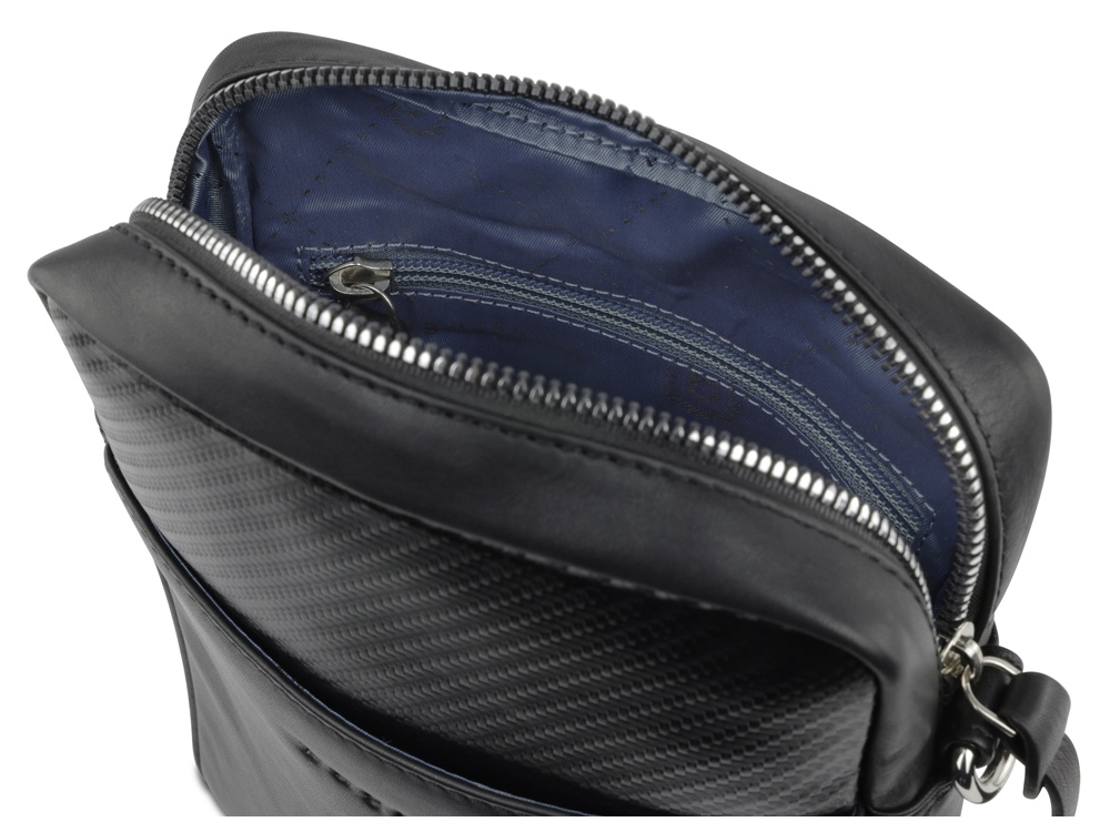 Сумка наплечная мужская BUGATTI Comet, чёрная, воловья кожа/полиэстер, 17х4,7х21 см-3