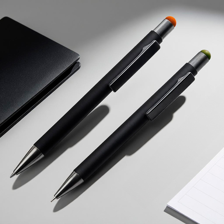 Ручка шариковая FACTOR BLACK со стилусом, черный, оранжевый-2