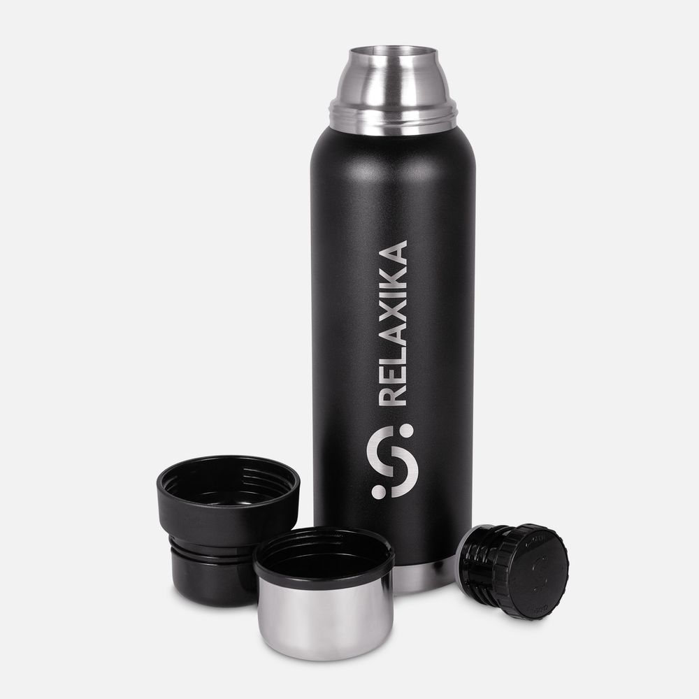Термос Relaxika 1000 со стикерпаком, черный-3