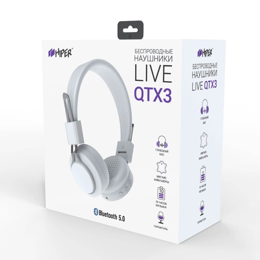 Наушники головные беспроводные Hiper LIVE QTX3, белые, белый-4