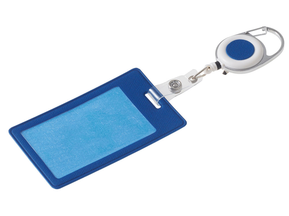 Бейдж с рулеткой-карабин Favor, синий-0