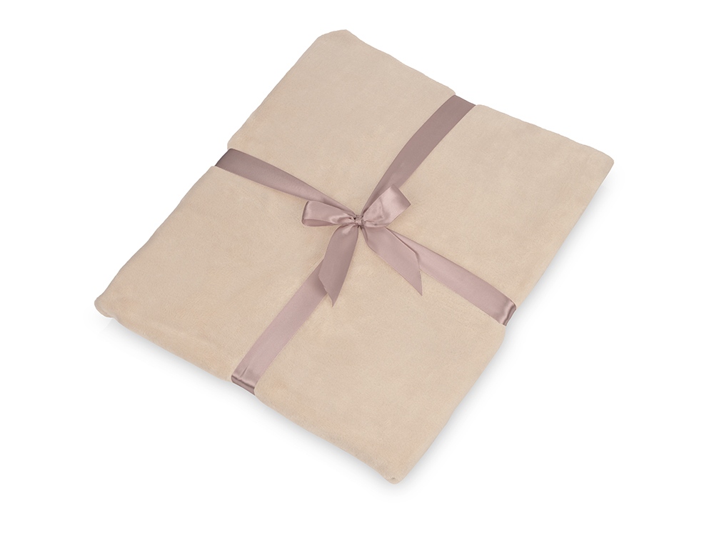 Плед флисовый Natty из переработанного пластика, бежевый с розовой лентой-0