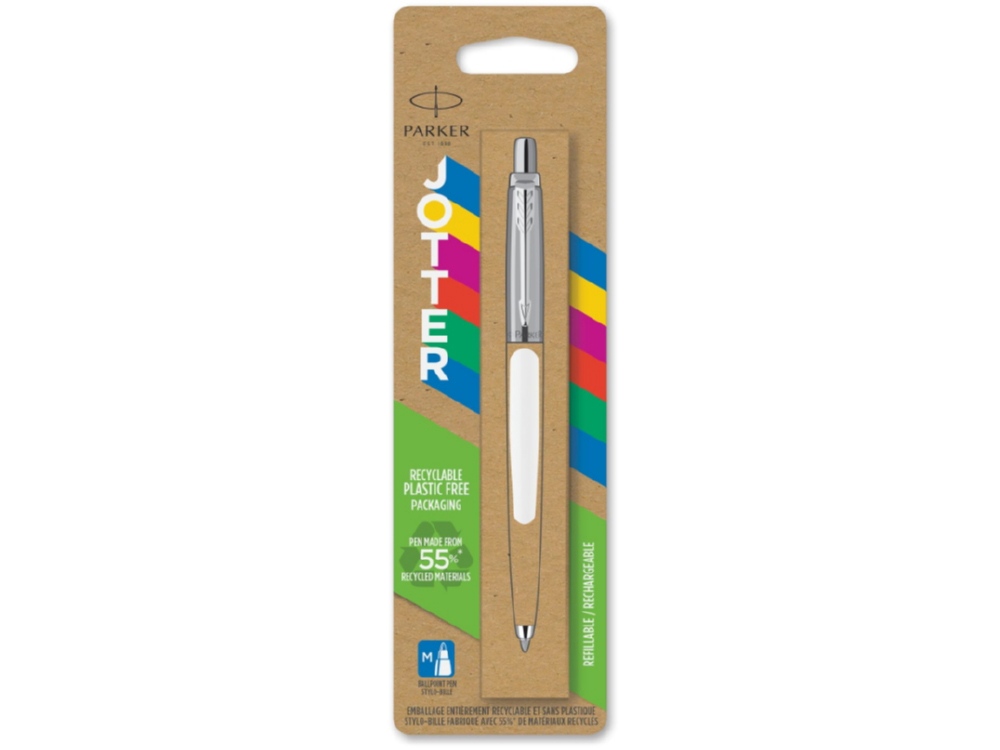 Шариковая ручка Parker Jotter ORIGINALS WHITE CT, стержень: Mblue ЭКО-УПАКОВКА-2