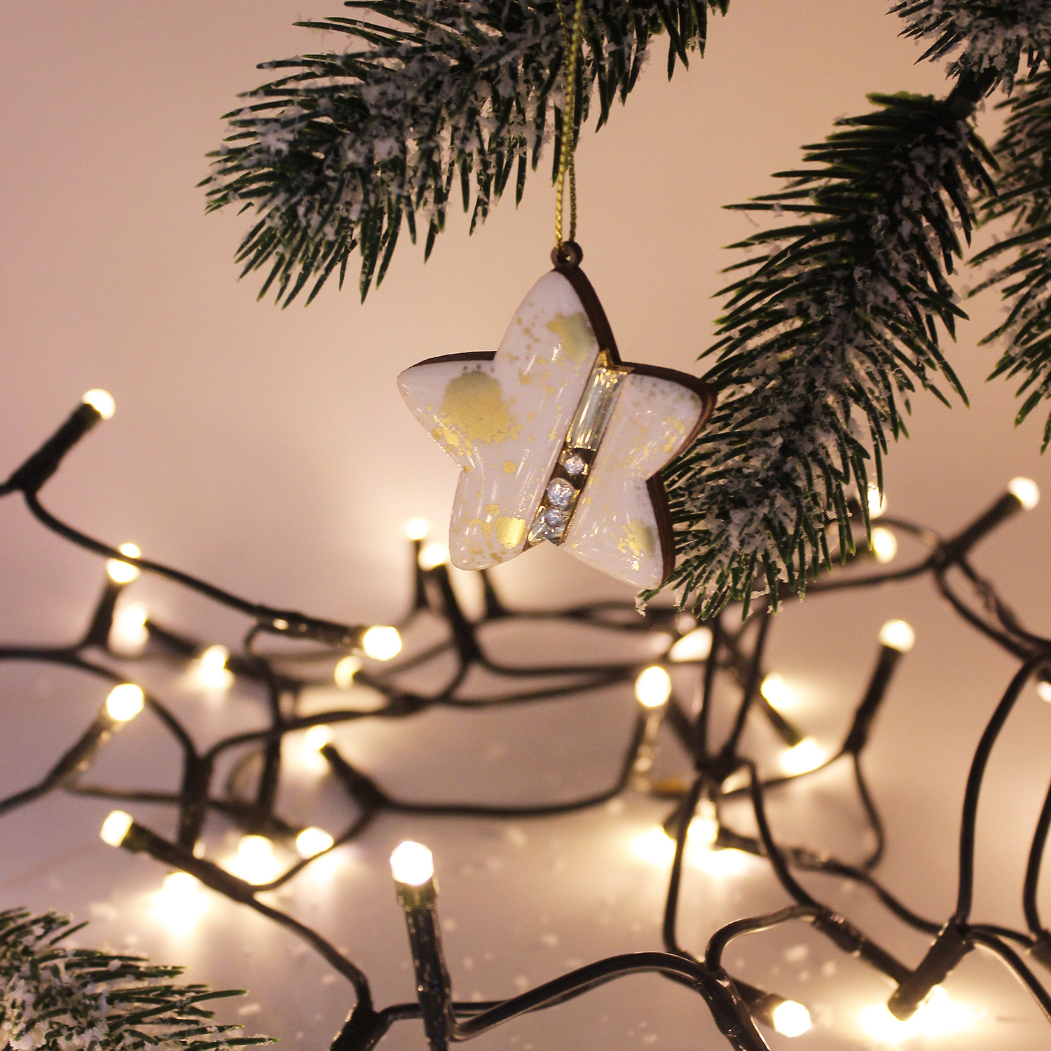 Ёлочная игрушка Звездочка (белый с золотым )-4