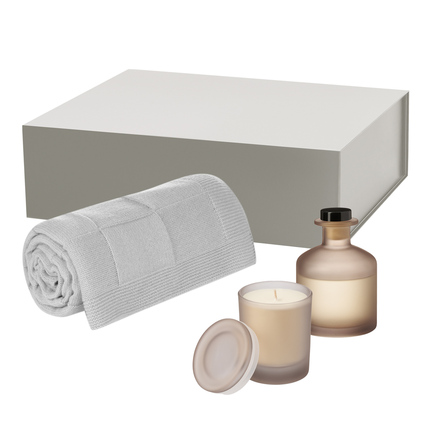 Подарочный набор Мизу (Mizu), Селла Софт (Cella Soft), бежевый (свеча, диффузор, плед)-0