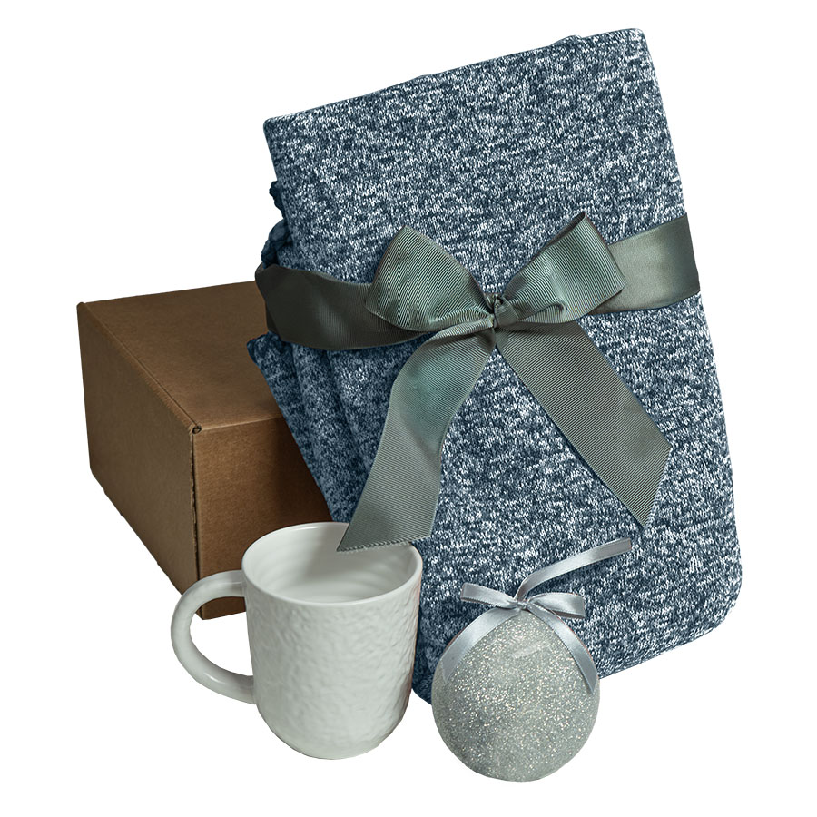 Подарочный набор HOLIDAY: плед, кружка, шар новогодний, коробка; синий, синий-0