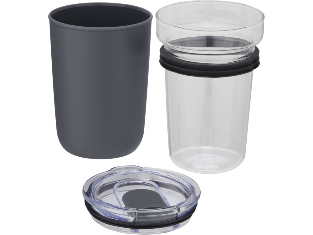 Bello, стеклянная кружка объемом 420 мл с внешней стенкой из переработанного пластика, серый-3