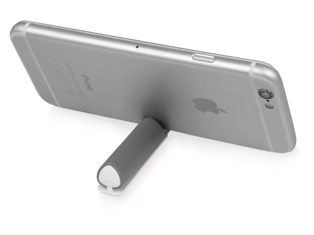 Ручка пластиковая шариковая трехгранная Nook с подставкой для телефона в колпачке, серый/белый-6