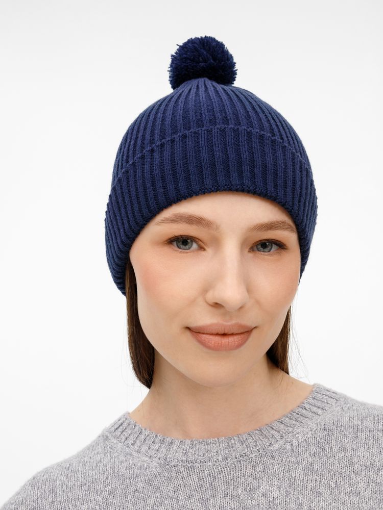 Шапка Catch Match с помпоном, темно-синяя-3