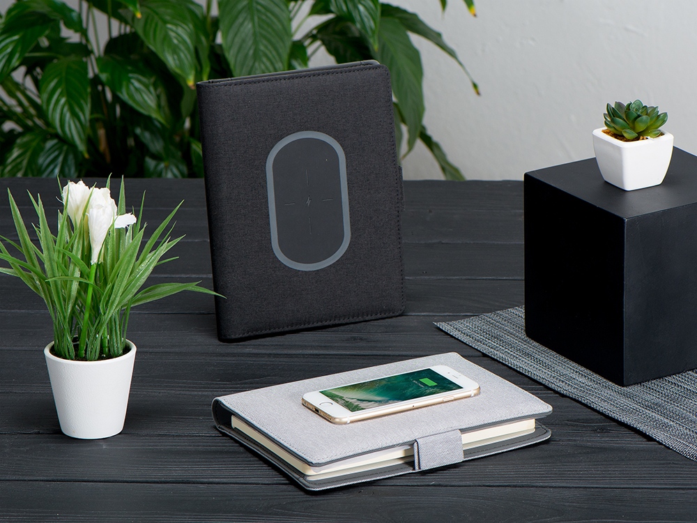 Органайзер с беспроводной зарядкой 5000 mAh Powernote, светло-серый-16