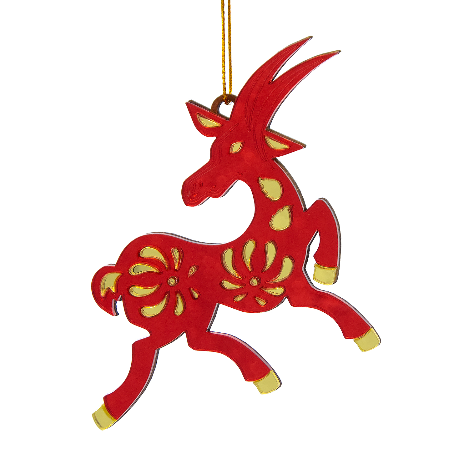 Ёлочная игрушка Коза (красный с золотом)-4