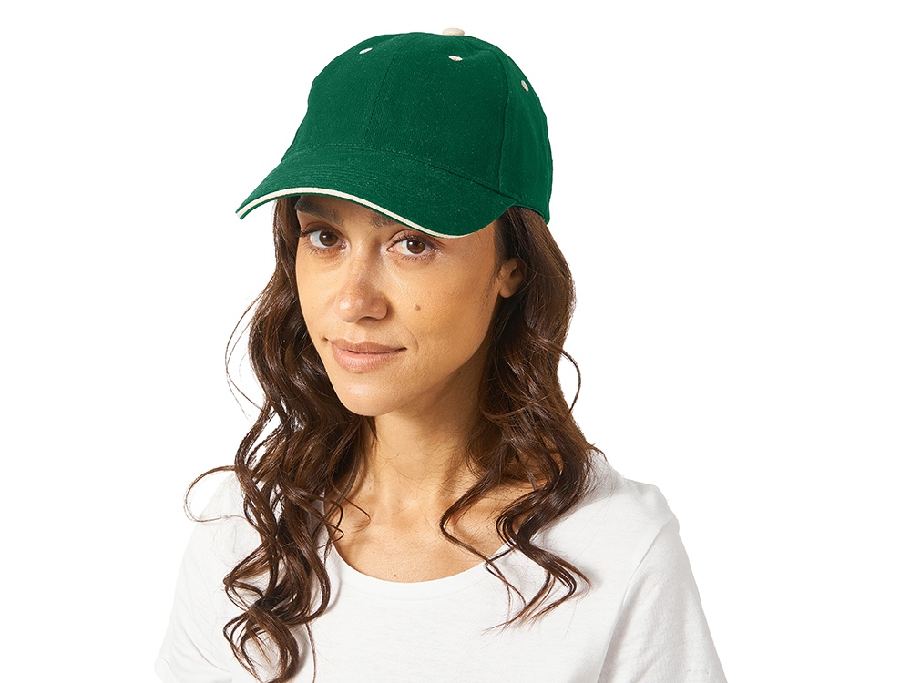 Бейсболка New Castle 6-ти панельная, зеленый/натуральный-2