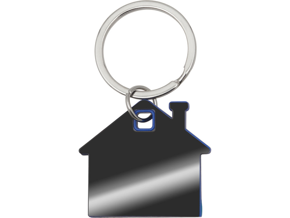 Металлический брелок с пластиковой цветной вставкой SteelPop House, серебристый с синим-1