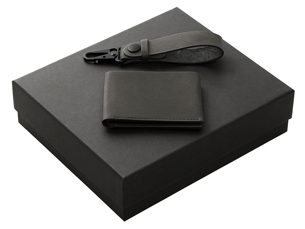 Подарочный набор Long River: кошелек, ремешок для ключей (без лого Long River), черная коробка-0