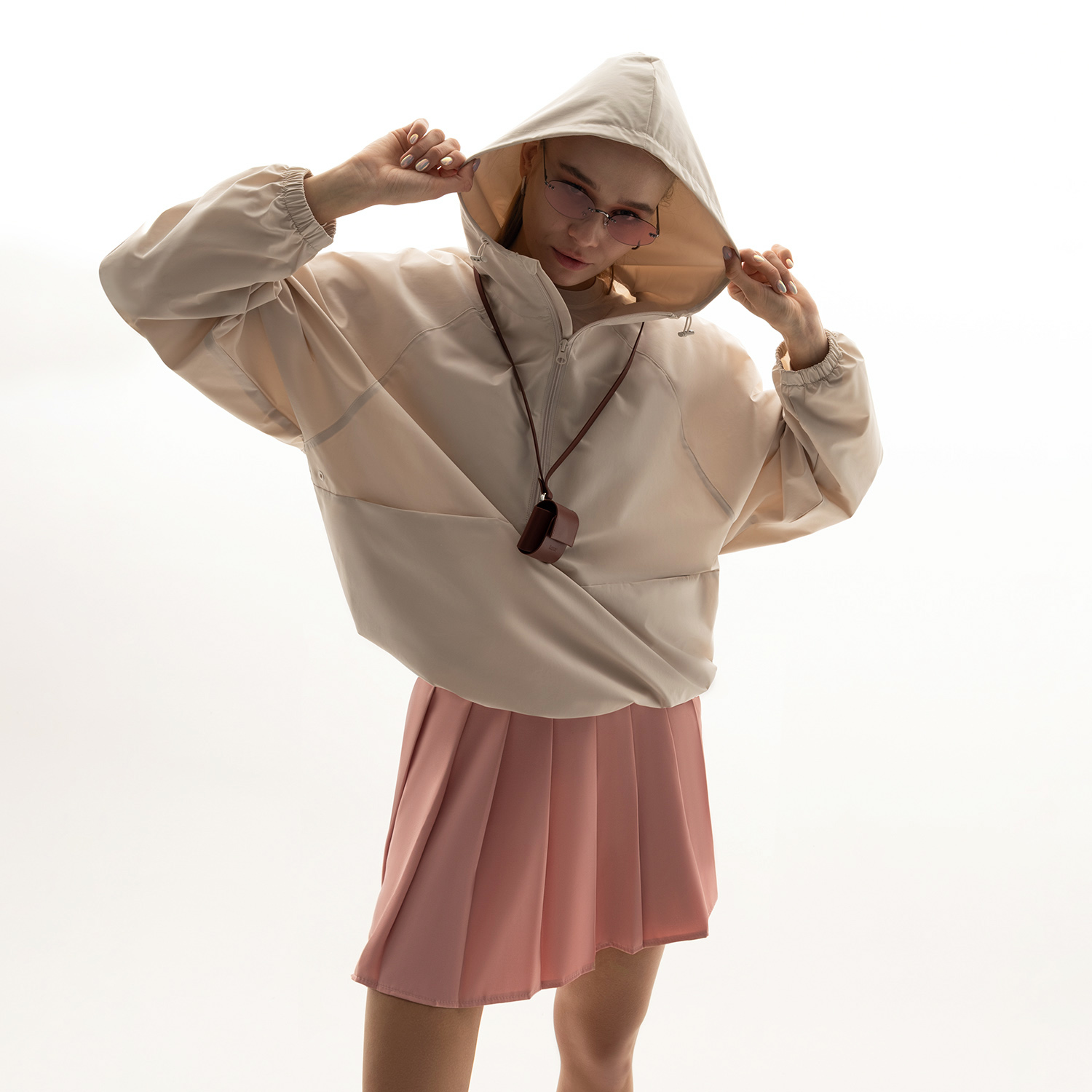 Ветровка (анорак) оверсайз унисекс RISSMAN, бежевая-11