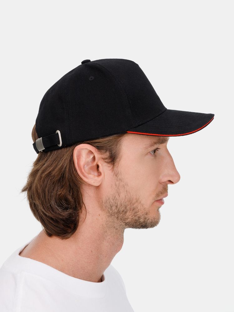 Бейсболка Classic 2.0, черная с красным кантом-5