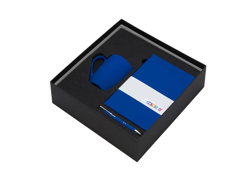 Подарочный набор с блокнотом С3, металлической ручкой и кружкой, синий-1