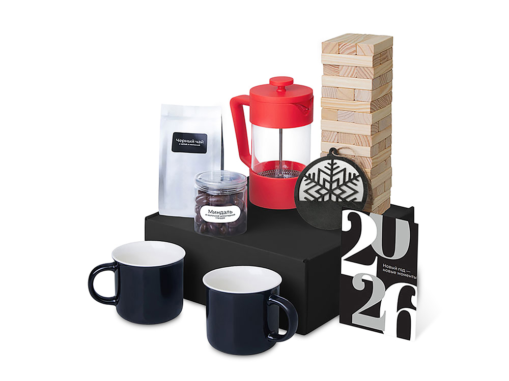 Подарочный набор c френчпрессом, кружками и чаем, красный-1