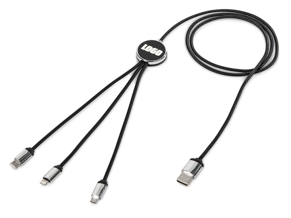 Кабель 3-в-1 с подсветкой логотипа Ion, черный-0