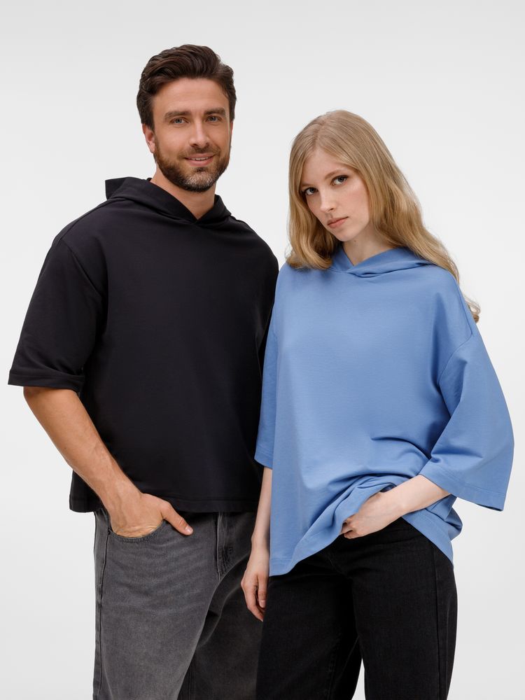 Футболка оверсайз унисекс с капюшоном Neofit, синяя-9