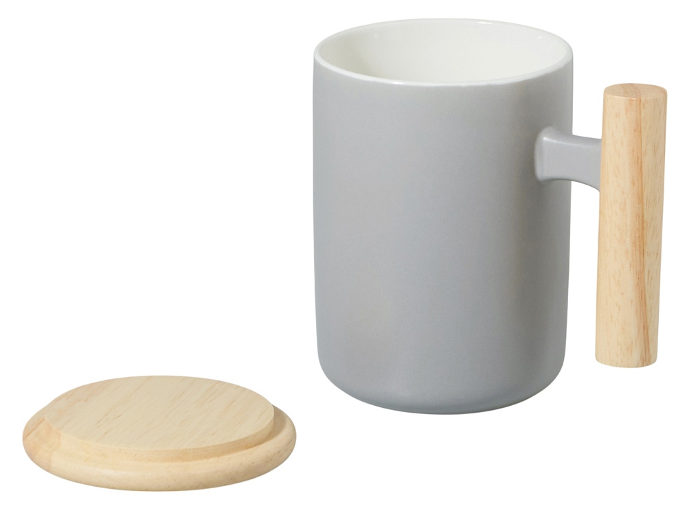 Кружка с ручкой и крышкой из каучукового дерева Jeny, серый-1
