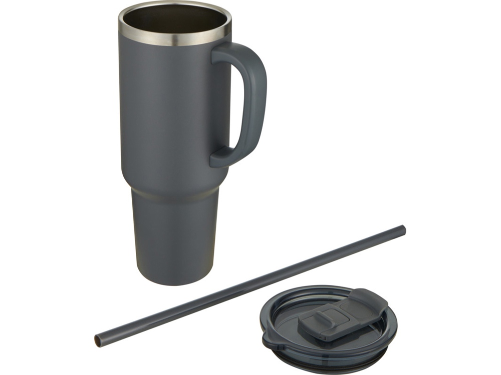 Sydney медная кружка с двойными стенками, сертифицированная согласно RCS, с вакуумной изоляцией и соломинкой, 1200 мл - Серый-2