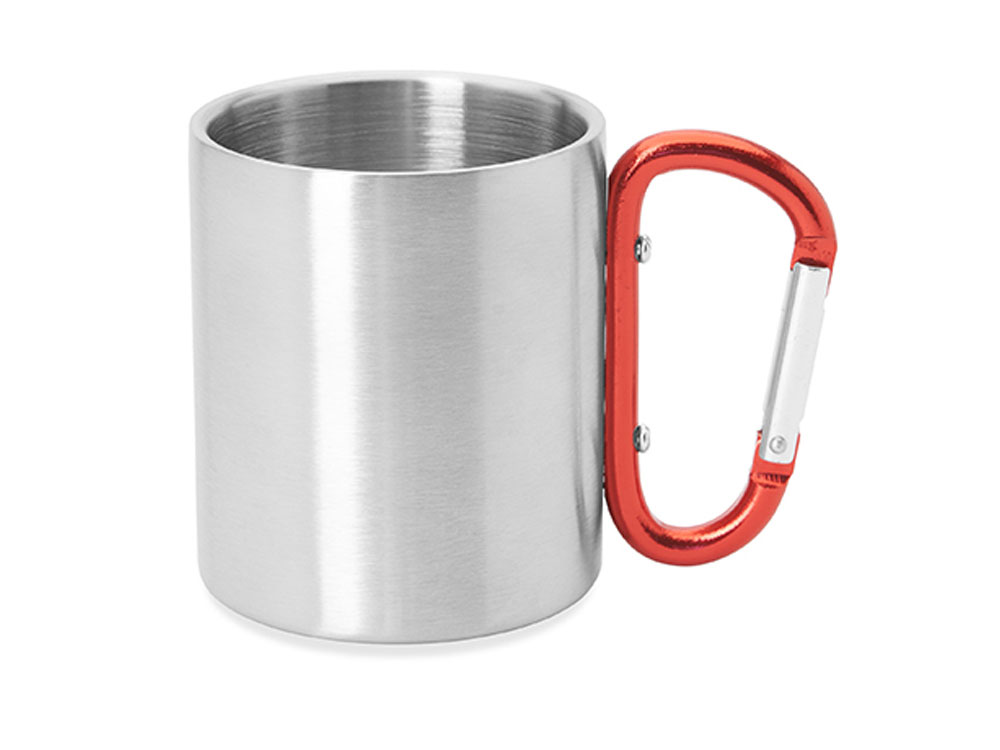 Кружка GUAYA с ручкой карабином, 230 мл, серебристый/красный-6