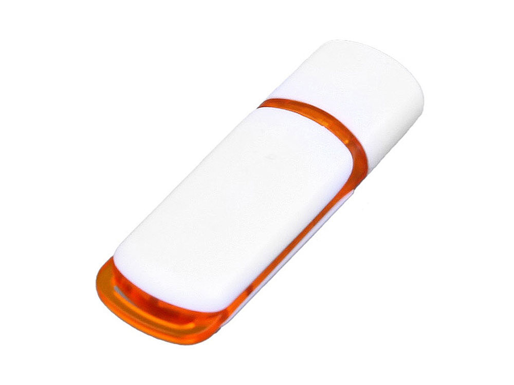 Флешка промо прямоугольной классической формы с цветными вставками, 32 Гб, белый/оранжевый-2