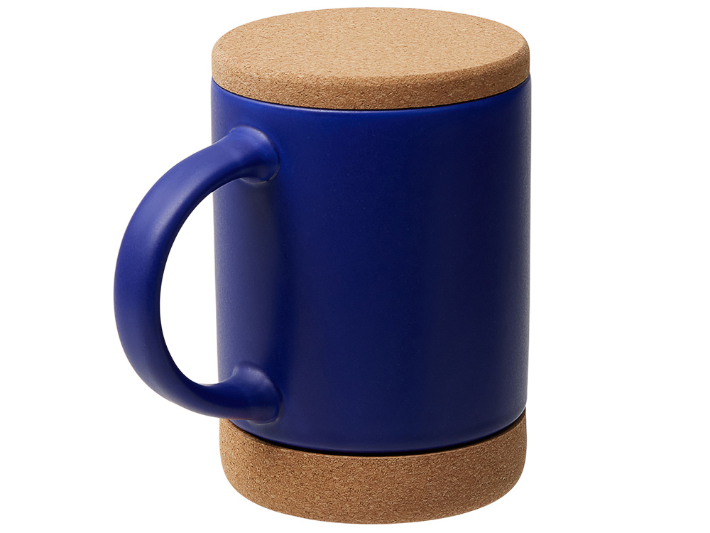 Кружка 450 мл с пробковым дном с крышкой Корк & Бон, глубокий синий-1